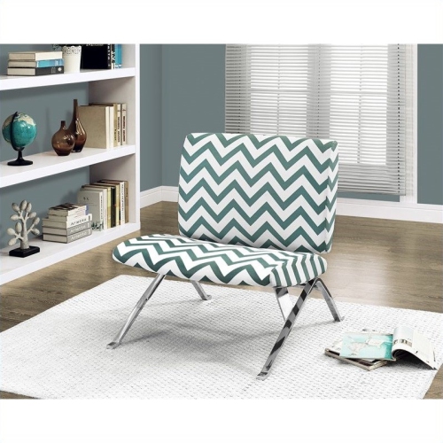 Monarch – Chaise d’appoint en tissu à chevrons avec métal chromé, bleu sarcelle