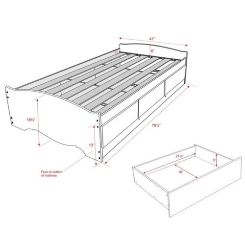 Prepac Twin Platform Storage Bed in White