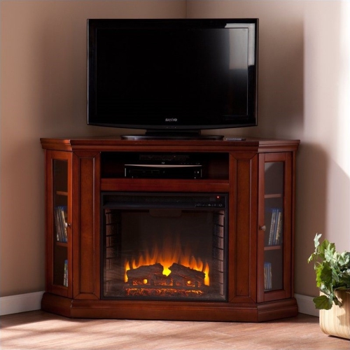 SEI Furniture Ponoma Convertible Media Electric Fireplace in Mahogany