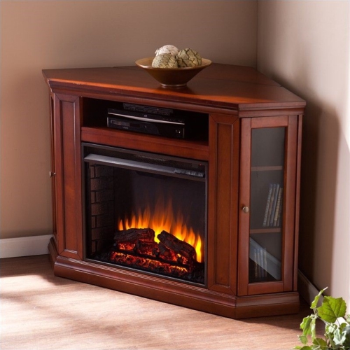 SEI Furniture Ponoma Convertible Media Electric Fireplace in Mahogany