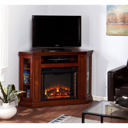 SEI Furniture Ponoma Convertible Media Electric Fireplace in Mahogany