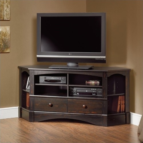 Sauder Harbor View Corner Tv Stand In Antiqued Black Best Buy Canada