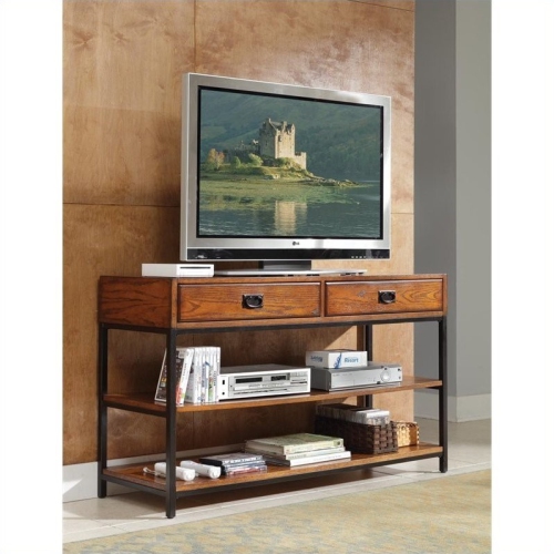 HOMESTYLES  Modern Craftsman Wood Media Console In Brown