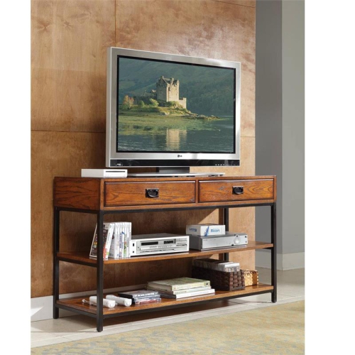 Homestyles Modern Craftsman Wood Media Console in Brown