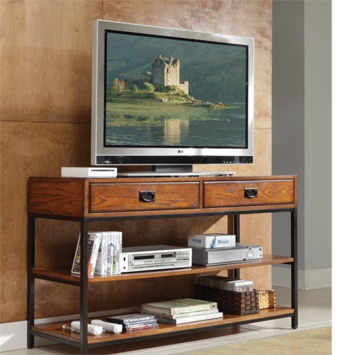 Homestyles Modern Craftsman Wood Media Console in Brown