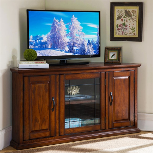 Leick Furniture Leaded Glass 50" Corner TV Stand in Burnished Oak