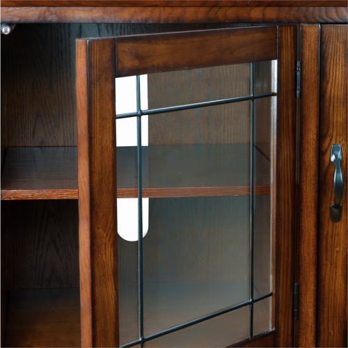 Leick Furniture Leaded Glass 50" Corner TV Stand in Burnished Oak