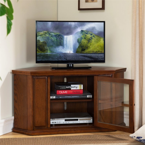 Leick Furniture 46" Corner TV Stand in Burnished Oak Finish