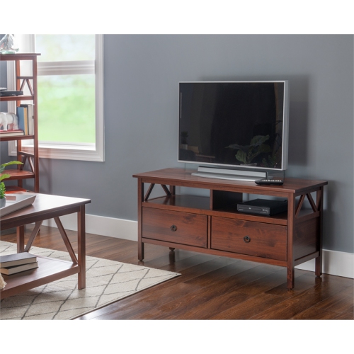 Linon Titian Wood Entertainment TV Stand in Brown