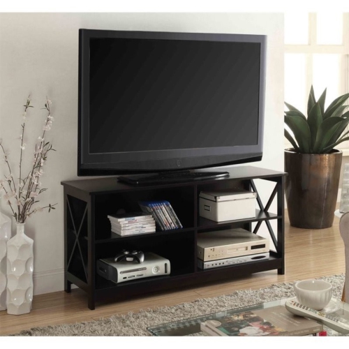 CONVENIENCE CONCEPTS  Oxford Tv Stand In Wood Finish With Shelves In Black