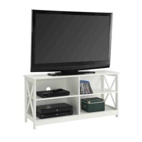 Convenience Concepts Oxford TV Stand in White Wood Finish with Shelves