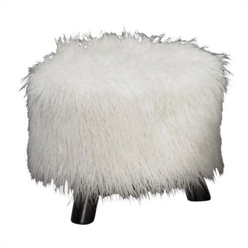 Linon Flokati 16 Inch Wide Foot Stool in White