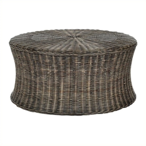 SAFAVIEH  Ruxton Wicker And Wooden Ottoman In Dark Brown