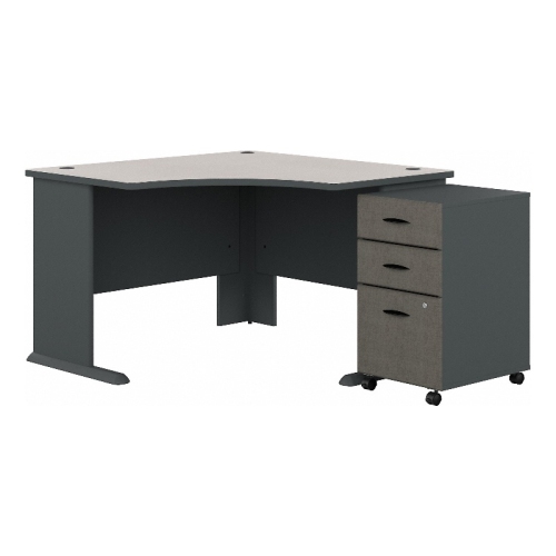 Series A 48" Corner Desk and File Cabinet in Slate/White - Engineered Wood
