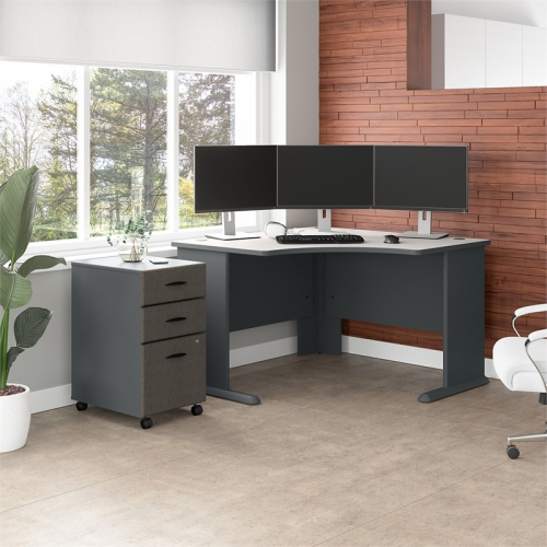 Series A 48" Corner Desk and File Cabinet in Slate/White - Engineered Wood