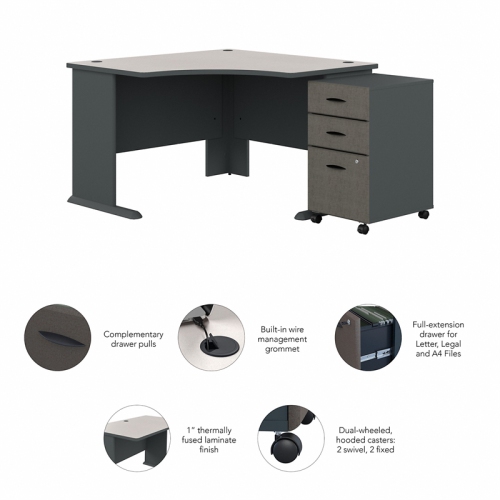 Series A 48" Corner Desk and File Cabinet in Slate/White - Engineered Wood