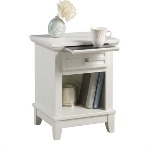 HOMESTYLES  Arts & Crafts Off White Wood Nightstand With Slide-Out Shelf