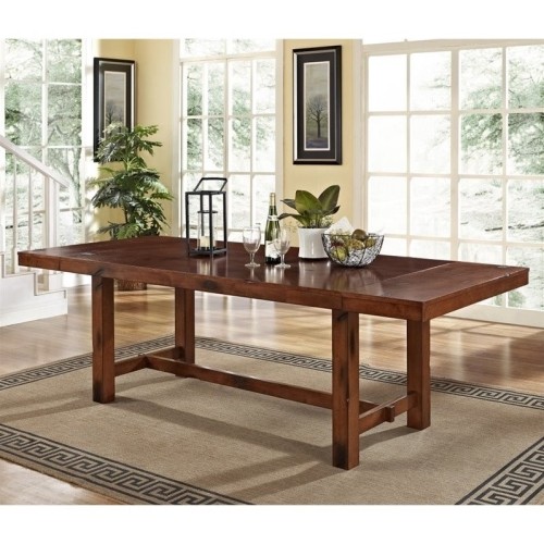 WALKER EDISON  Drop Leaf Trestle Wood Dining Table In Dark Oak