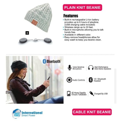 Bluetooth 4.1 Hands-free Stereo Music Double Layer Beanie White