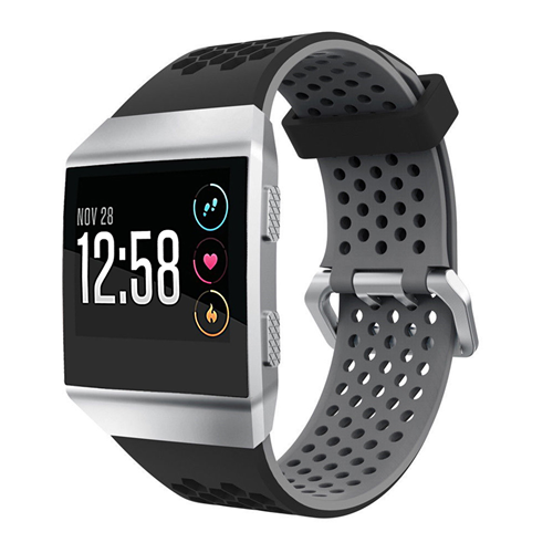 STRAPSCO  Perforated Rubber Strap Band for Fitbit Ionic In & Grey In Black