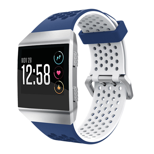 STRAPSCO  Perforated Rubber Strap Band for Fitbit Ionic In & White In Blue
