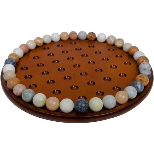 Mahogany Wooden Finish Authentic Handmade Solitaire Board Game Set with 36 Natural Marbles