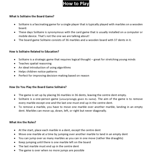 Mahogany Wooden Finish Authentic Handmade Solitaire Board Game Set with 36 Natural Marbles