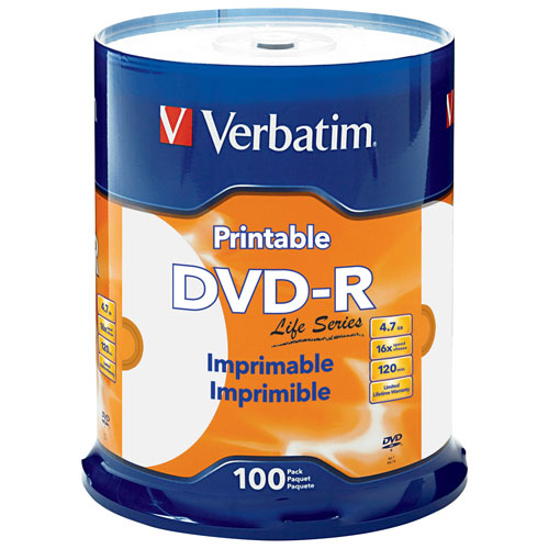 Carrousel de disques DVD-R 16X de Verbatim de 4,7 Go - Paquet de 100