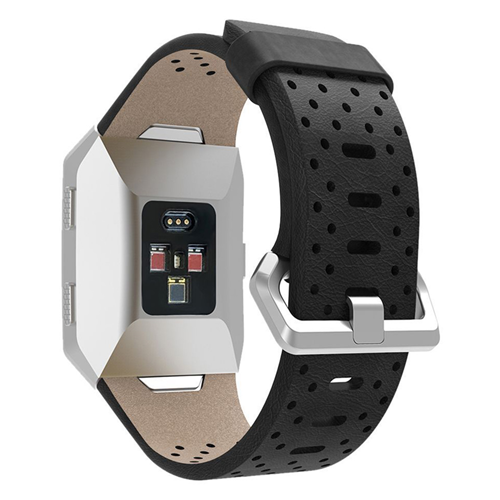 StrapsCo Perforated Genuine Leather Strap Band for Fitbit Ionic in Black
