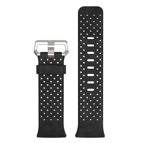 StrapsCo Perforated Genuine Leather Strap Band for Fitbit Ionic in Black