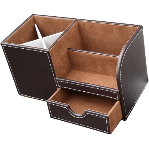 Range-tout de bureau multifonction en cuir, boîte de rangement, crayon/stylo, téléphone cellulaire, cartes de nom d’entreprise, couleurs de