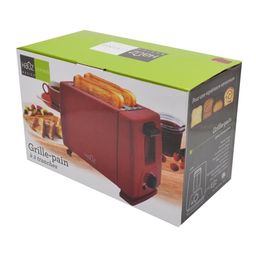 Hauz AT2SR - 2 Slice Toaster, Wide Slot, Crumb Tray, 750 Watts, Red