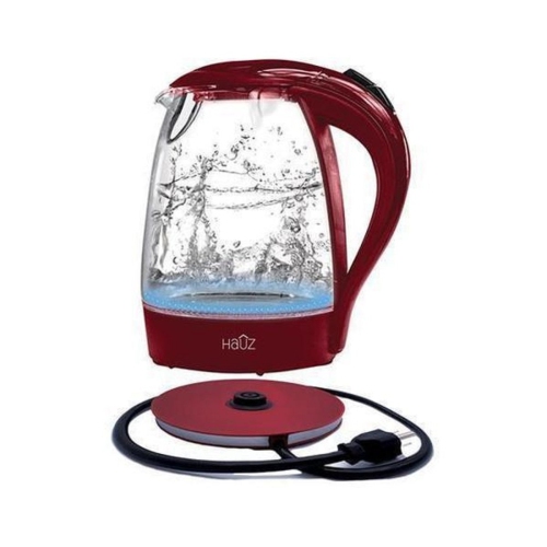 Hauz Blue LED Illuminated Red Glass Kettle 7 Cups 1.7 Liters