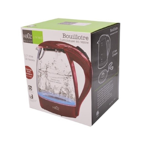 Hauz Blue LED Illuminated Red Glass Kettle 7 Cups 1.7 Liters