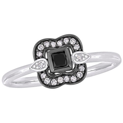 Fashion Ring in 10K White Gold with 0.24ctw Black & White Diamonds - Size 7