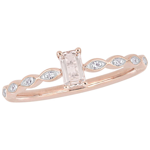 Infinity Ring in 10K Pink Gold with Pink Emerald Morganite & 0.04ctw Diamonds - Size 6