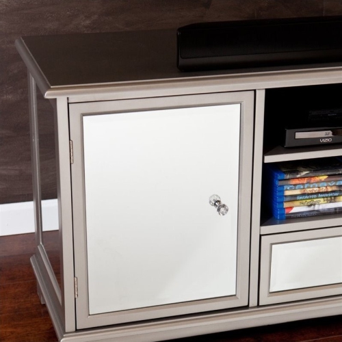 SEI Furniture Mirage 52" Mirrored TV Media Stand in Silver