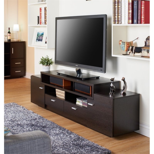 Furniture of America Braswell Wood Multi-Storage 72-Inch TV Stand in Cappuccino