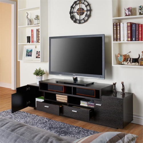 Furniture of America Braswell Wood Multi-Storage 72-Inch TV Stand in Cappuccino