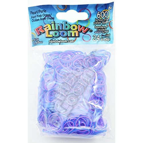 Rainbow Loom Pearl Hot Pink/Ocean Rubber Bands With 24 C-Clips (600 Count)