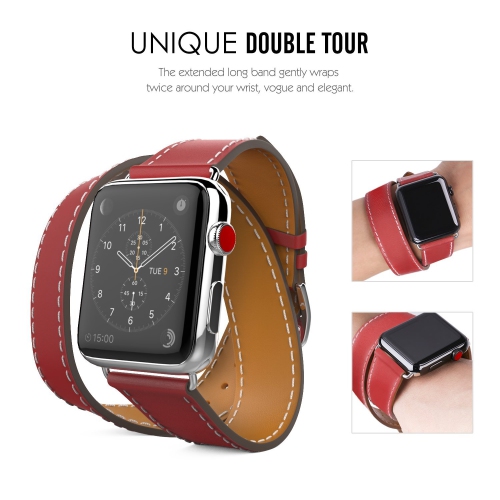 Navor Luxury Leather Replacement Double Tour49mm 46mm 45mm 44mm 42mm 41mm 40mm 38mm Series 1-2-3-4-5-6-7-8-9-10-11 Apple Watch Band with Metal Clasp