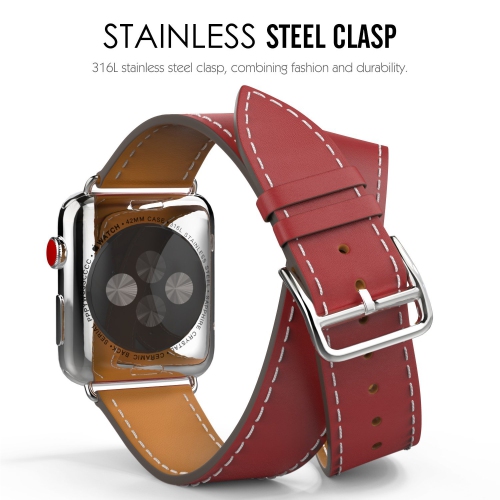 Navor Luxury Leather Replacement Double Tour49mm 46mm 45mm 44mm 42mm 41mm 40mm 38mm Series 1-2-3-4-5-6-7-8-9-10-11 Apple Watch Band with Metal Clasp