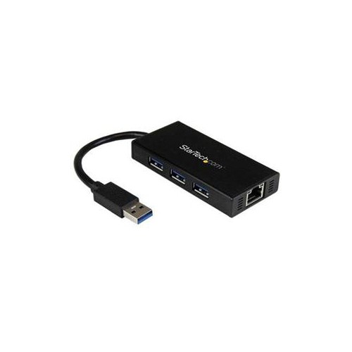 StarTech.com 3 Port USB 3.0 Hub with Gigabit Ethernet Adapter NIC, Portable  - ST3300GU3B - USB Hubs 