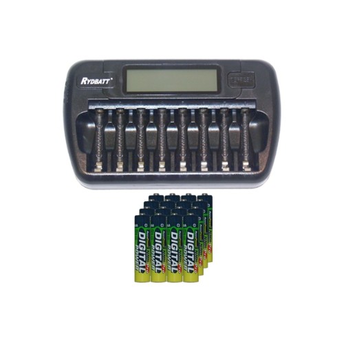8 Bay AA / AAA LCD Battery Charger + 16 AAA 1200 mAh AccuPower NiMH Batteries