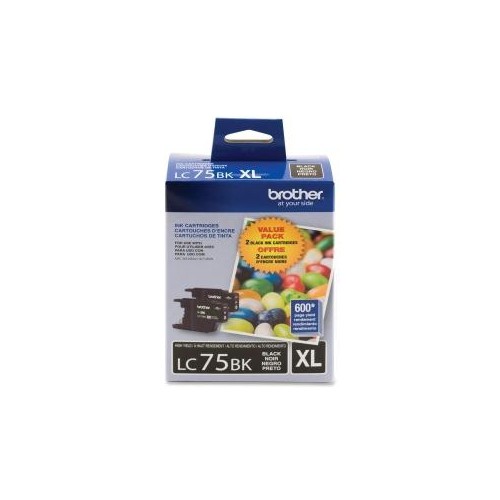 BROTHER PRINTER LC752PKS 2 PACK OF LC-75BK CARTRIDGES INK RETAIL PACKAGING