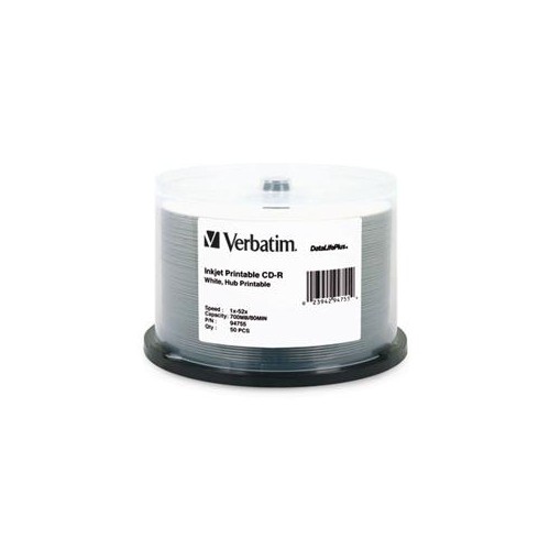 VERBATIM – DISQUES CD-R DATALIFEPLUS 50 X 700 MO 52X PAPIER IMPRIMABLE JET D’ENCRE SURFACE TRANSFERT THERMIQUE SURFACE IMPRIMABLE SPINDL