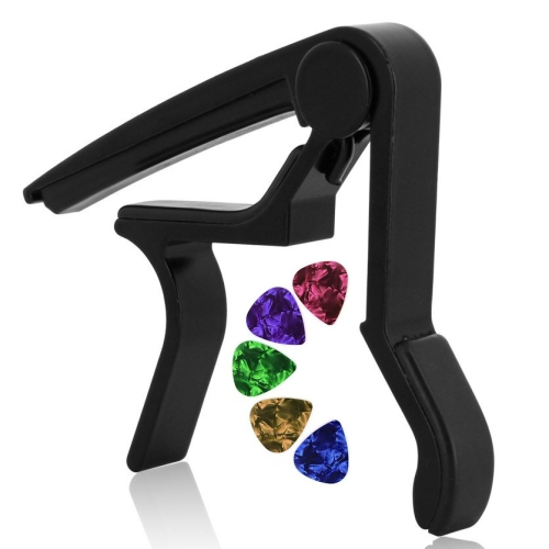 Kunova Black Single-handed Guitar Trigger Capo Quick Change With 5PCS 0.71MM Picks