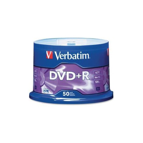 VERBATIM 4.7GB UP TO16X BRANDED RECORDABLE DISC DVD+R 50 DISC SPINDLE 95037