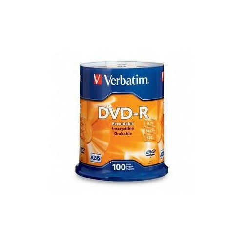 VERBATIM 95102 DVD-R DISCS, 4.7GB, 16X, SPINDLE, MATTE SILVER, 100/PACK