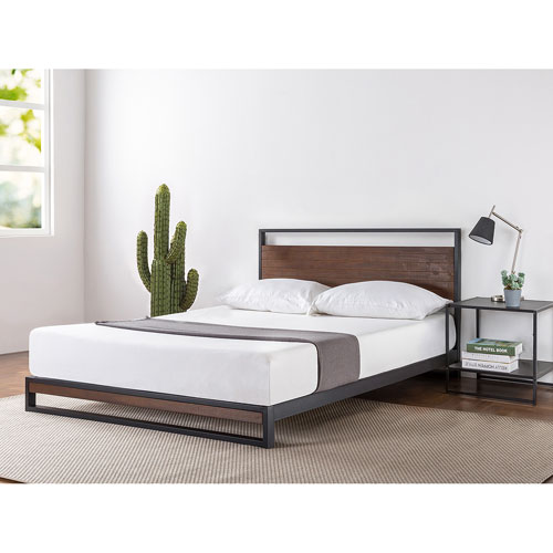 Zinus Ironline Metal And Wood Contemporary Platform Bed Double Black Best Buy Canada